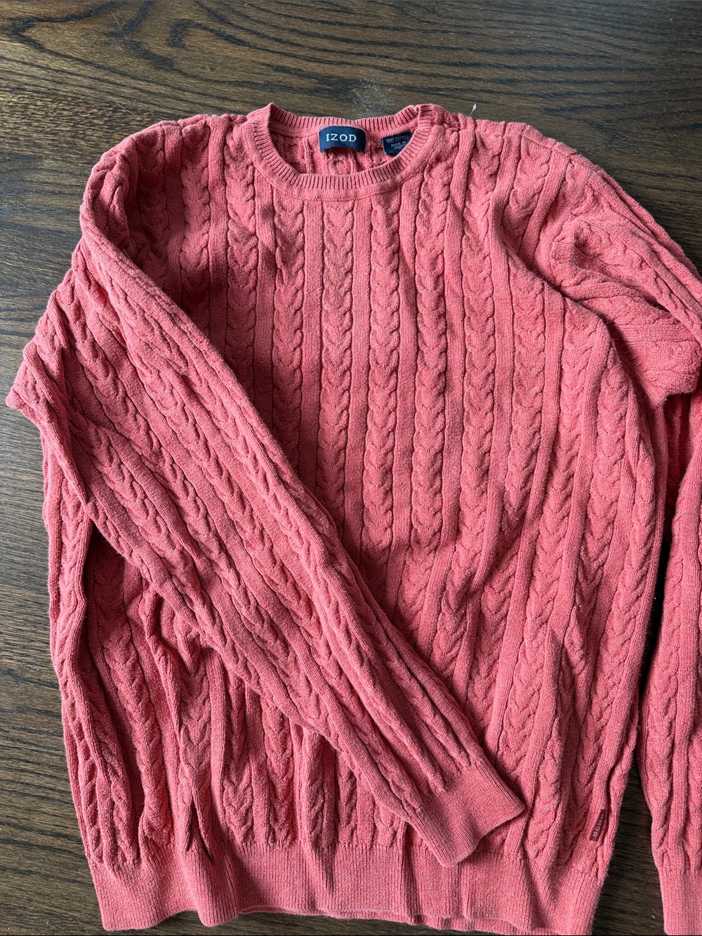 Izod Women’s Cable Crewneck Sweater in Coral Pink
